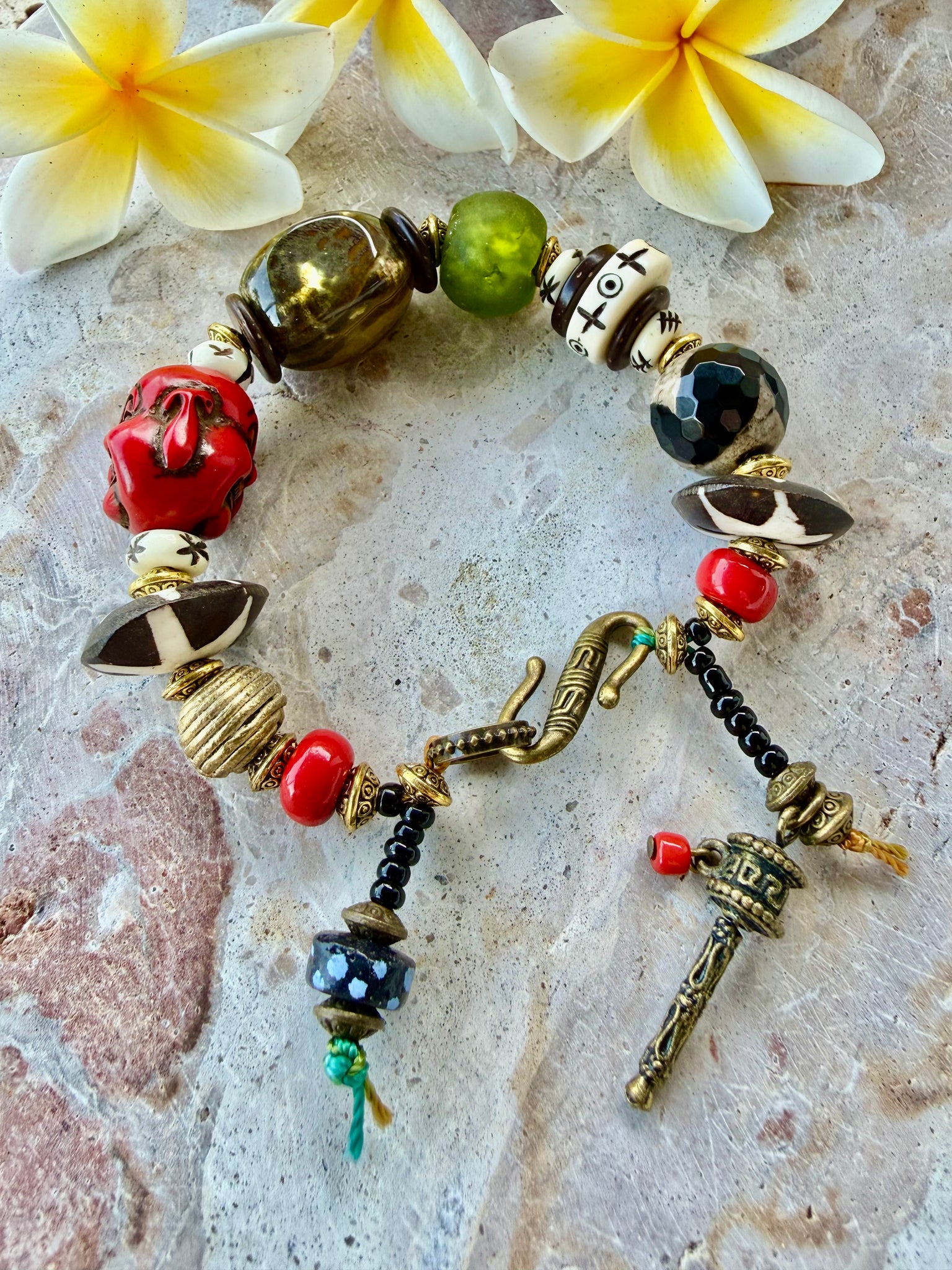 Tibetan Tribal Coral Beaded Stone Bracelet