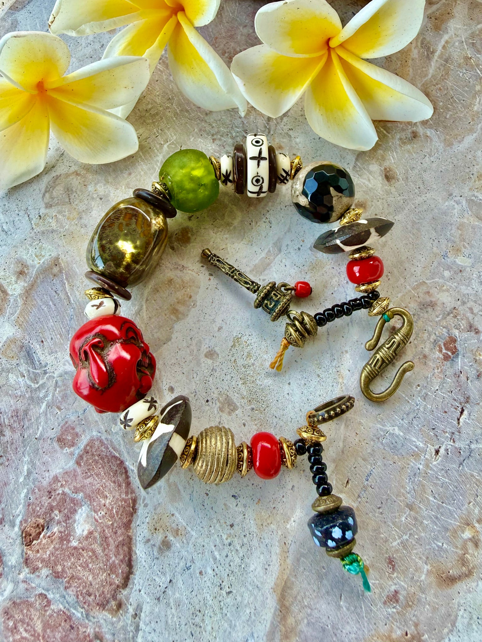 Tibetan Tribal Coral Beaded Stone Bracelet