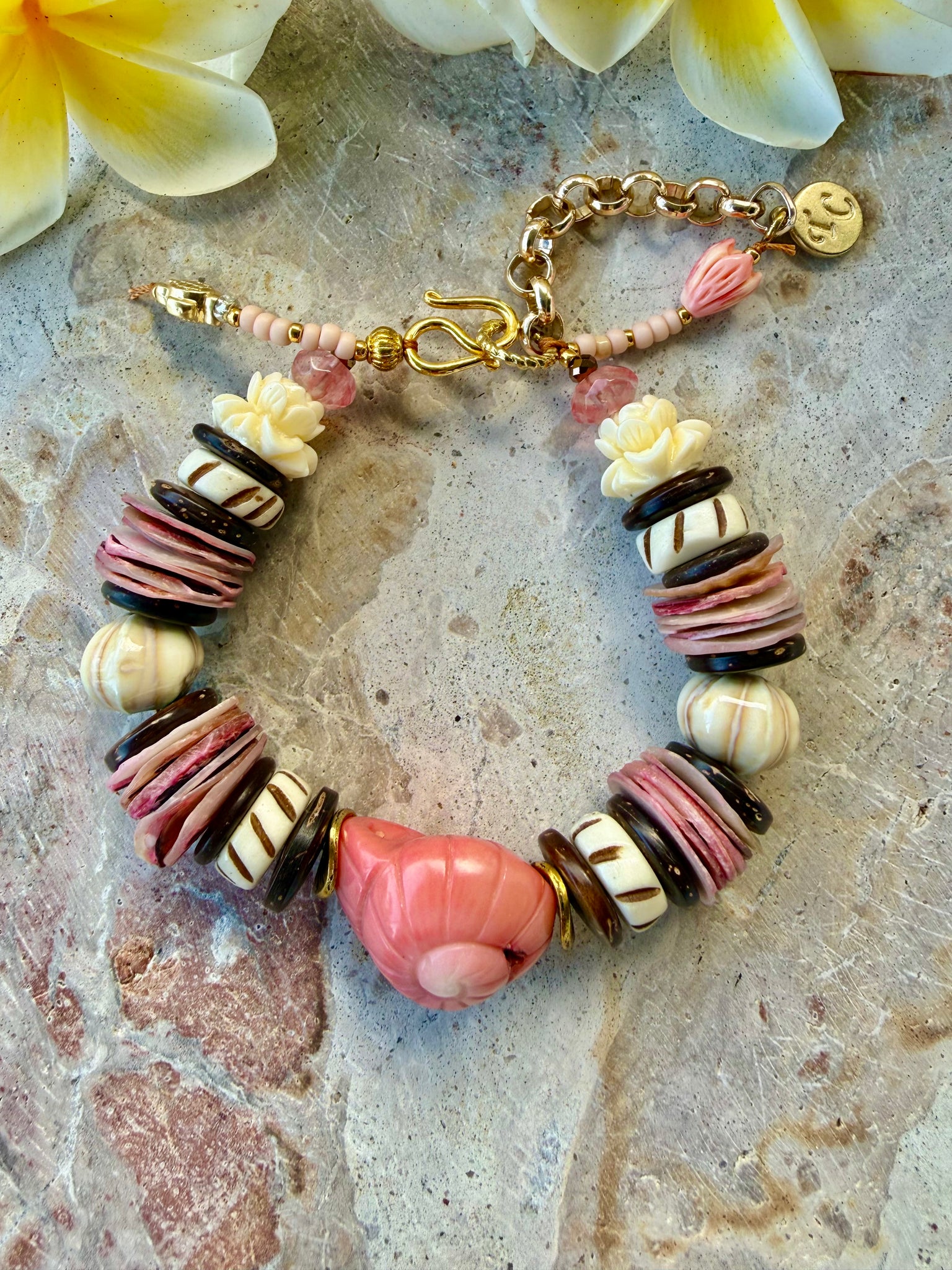 Pink Coral Shell Stone Bracelet