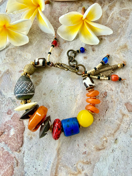 African Tribal Clay Trade Bead Bracelet