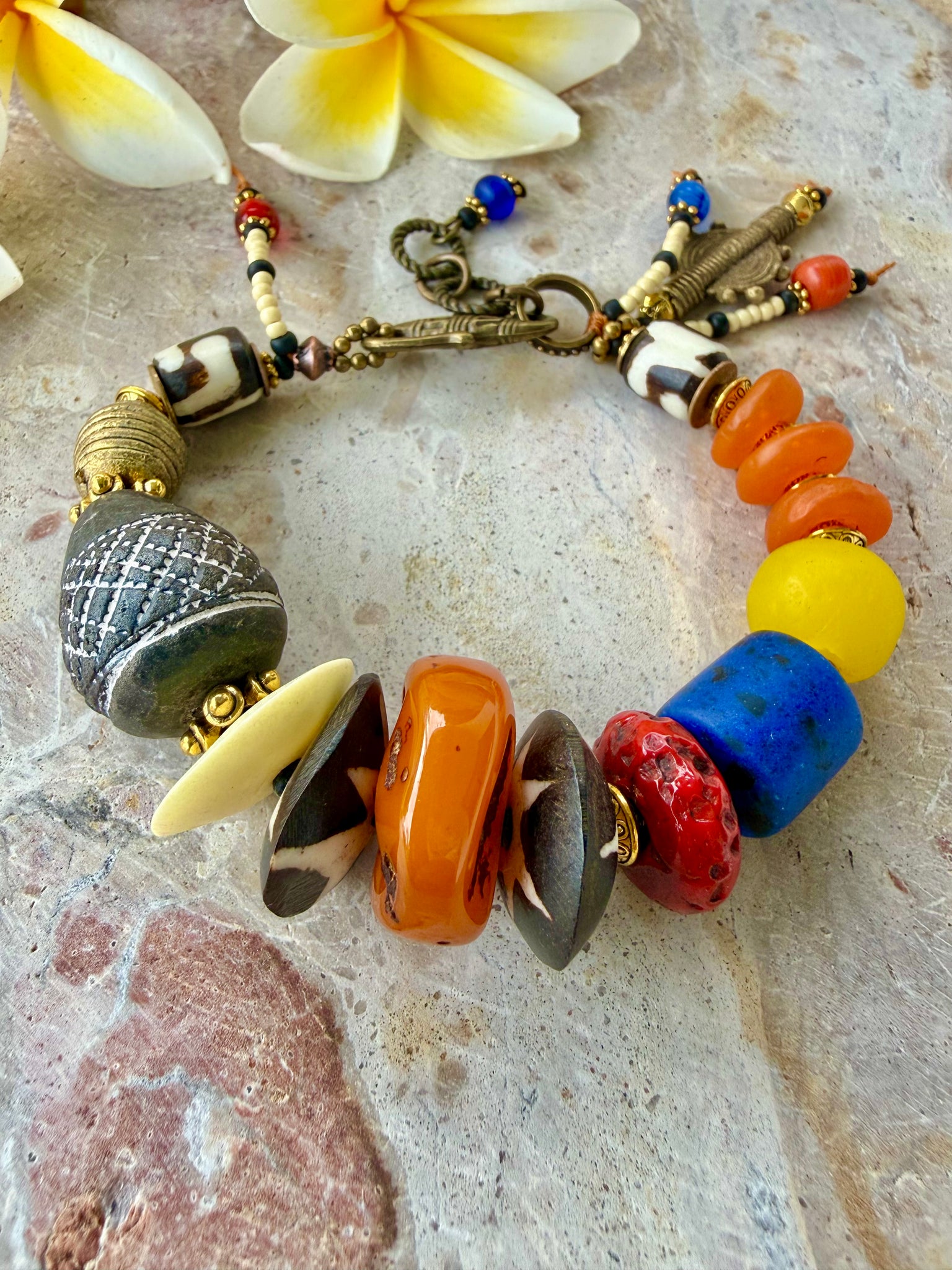 African Tribal Clay Trade Bead Bracelet