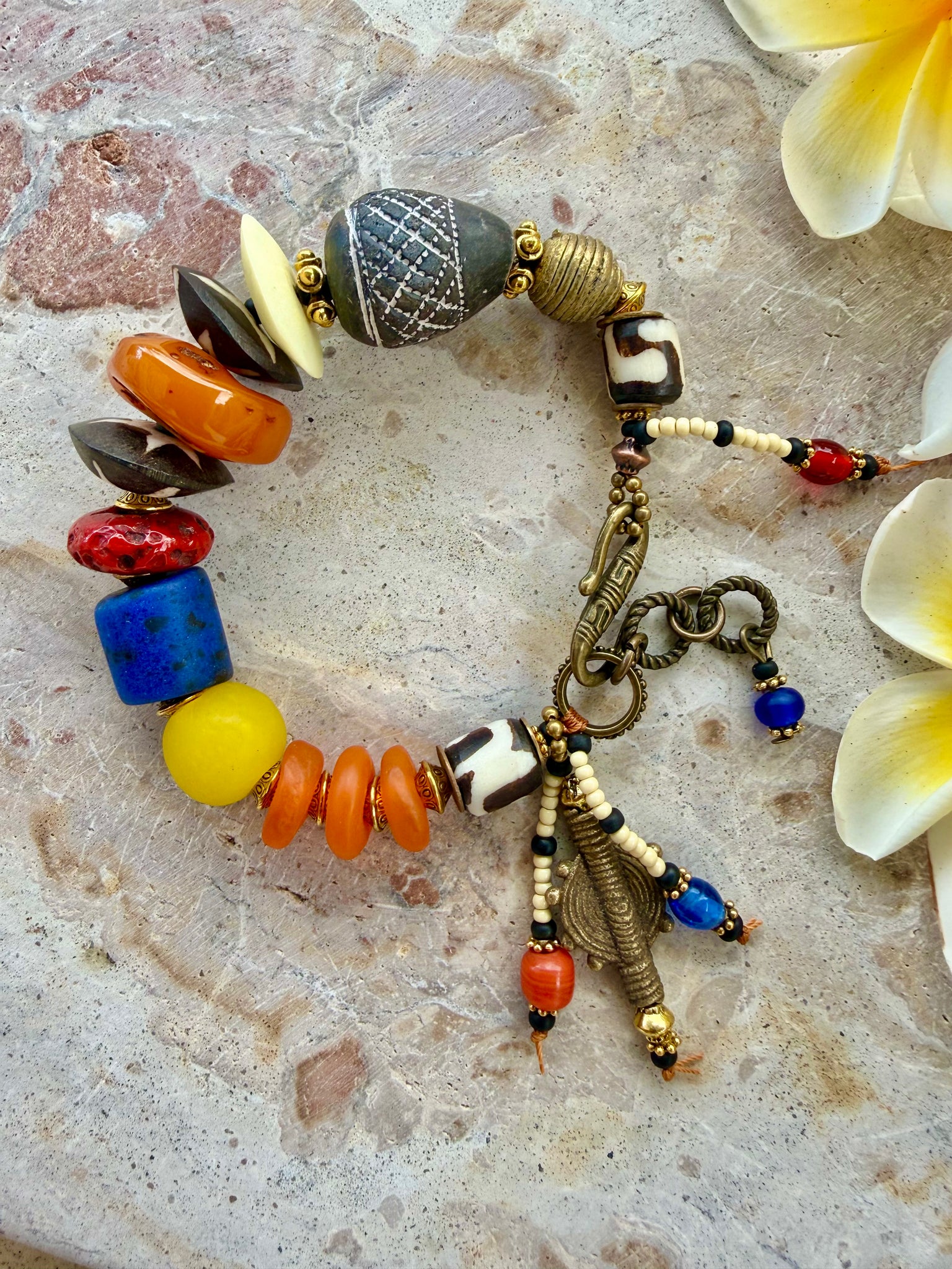 African Tribal Clay Trade Bead Bracelet