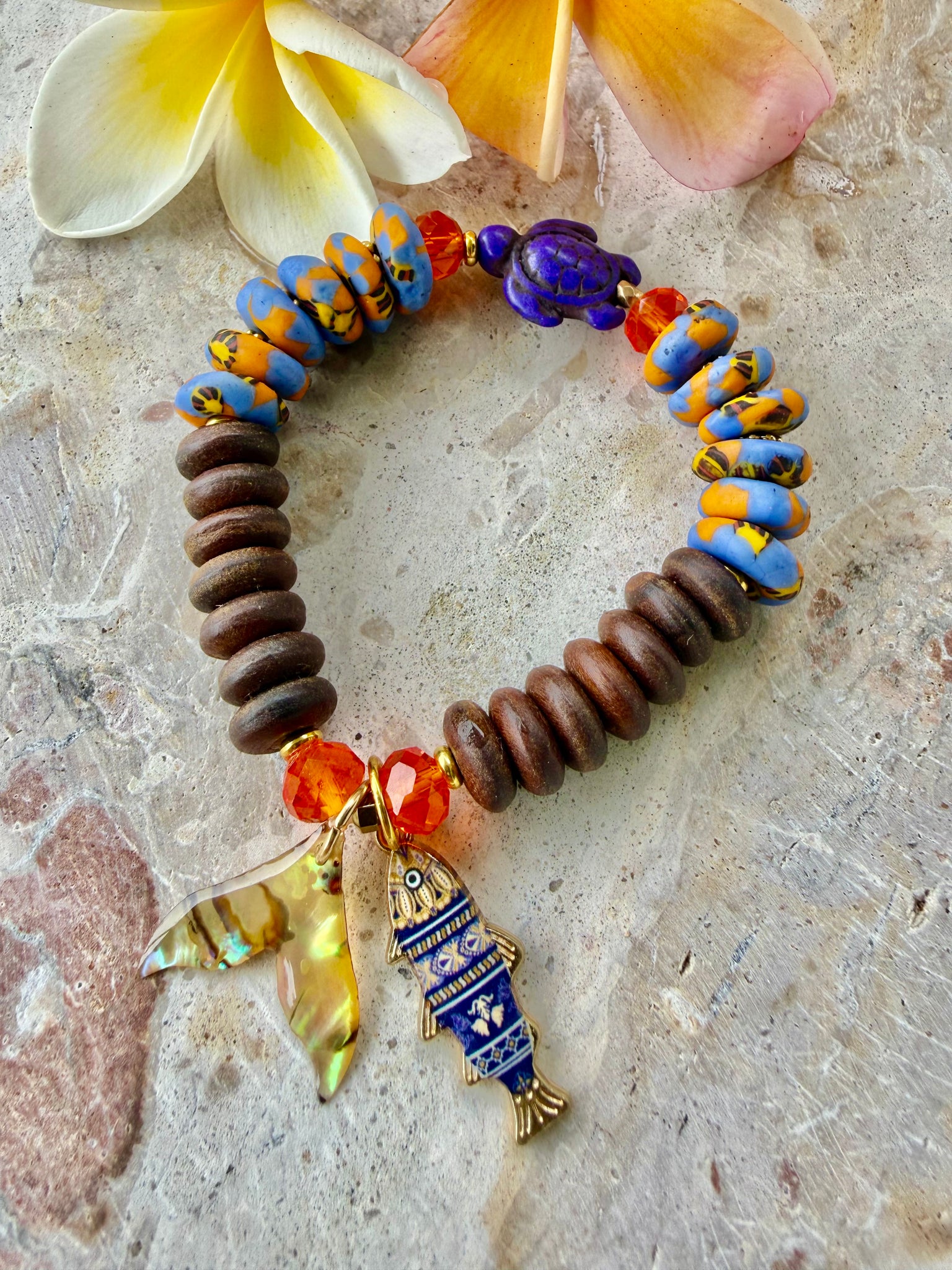 African Beach  Shell Turtle Bracelet