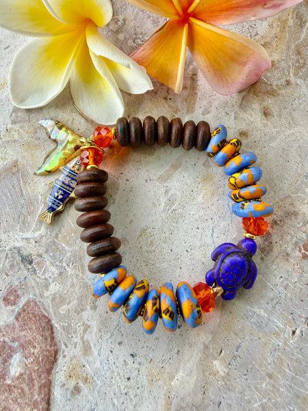 African Beach  Shell Turtle Bracelet