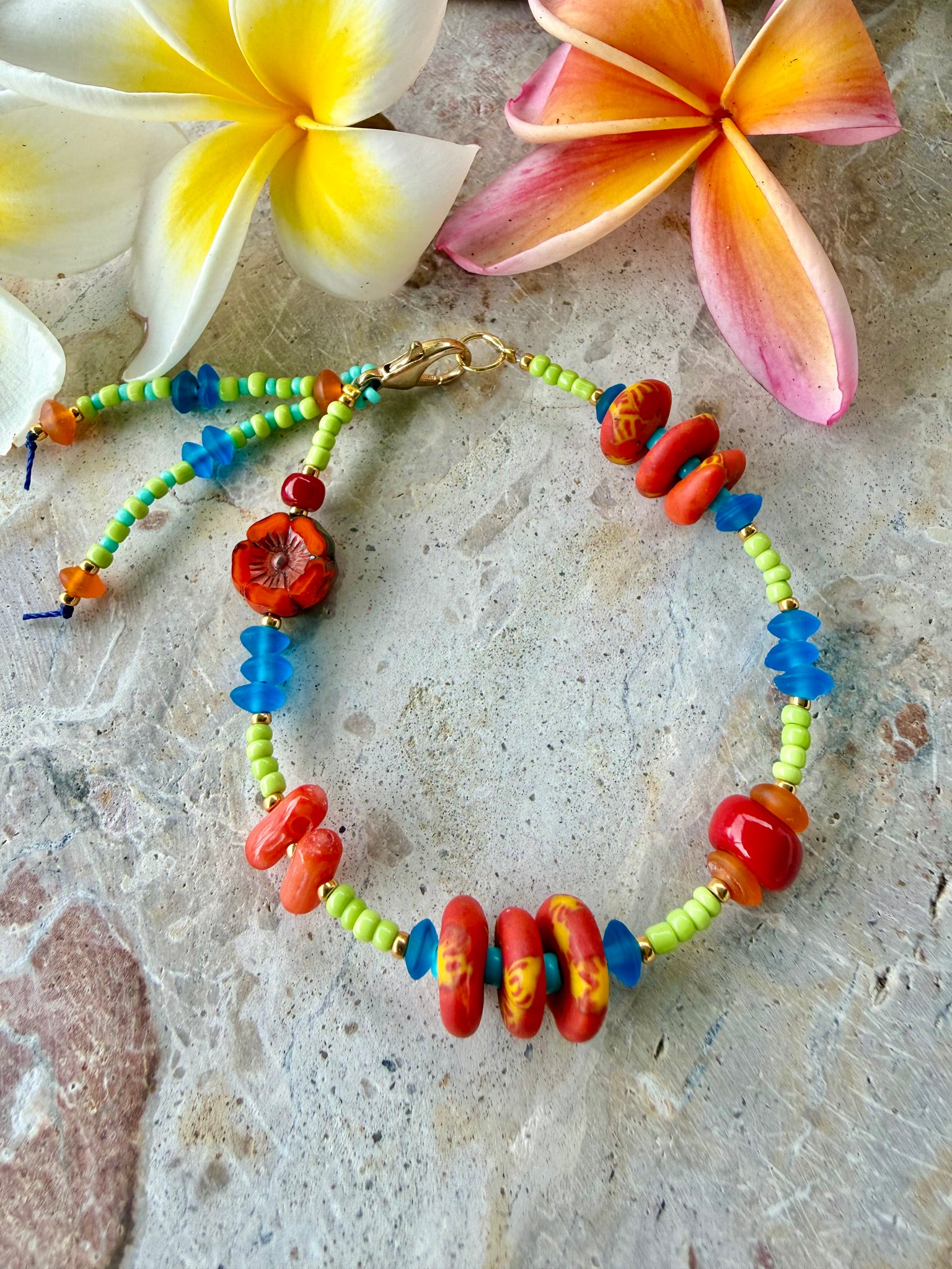 Hippy Flower Seed Bead Bracelet