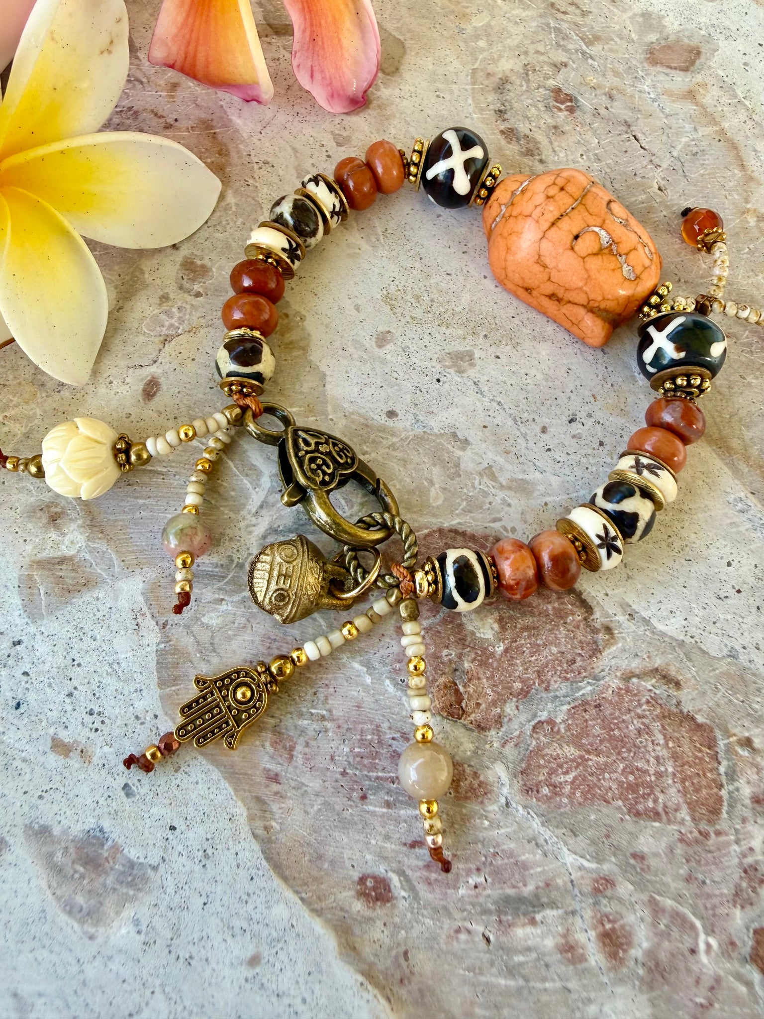 Sunset Vintage buddhist Stone Beaded Bracelet