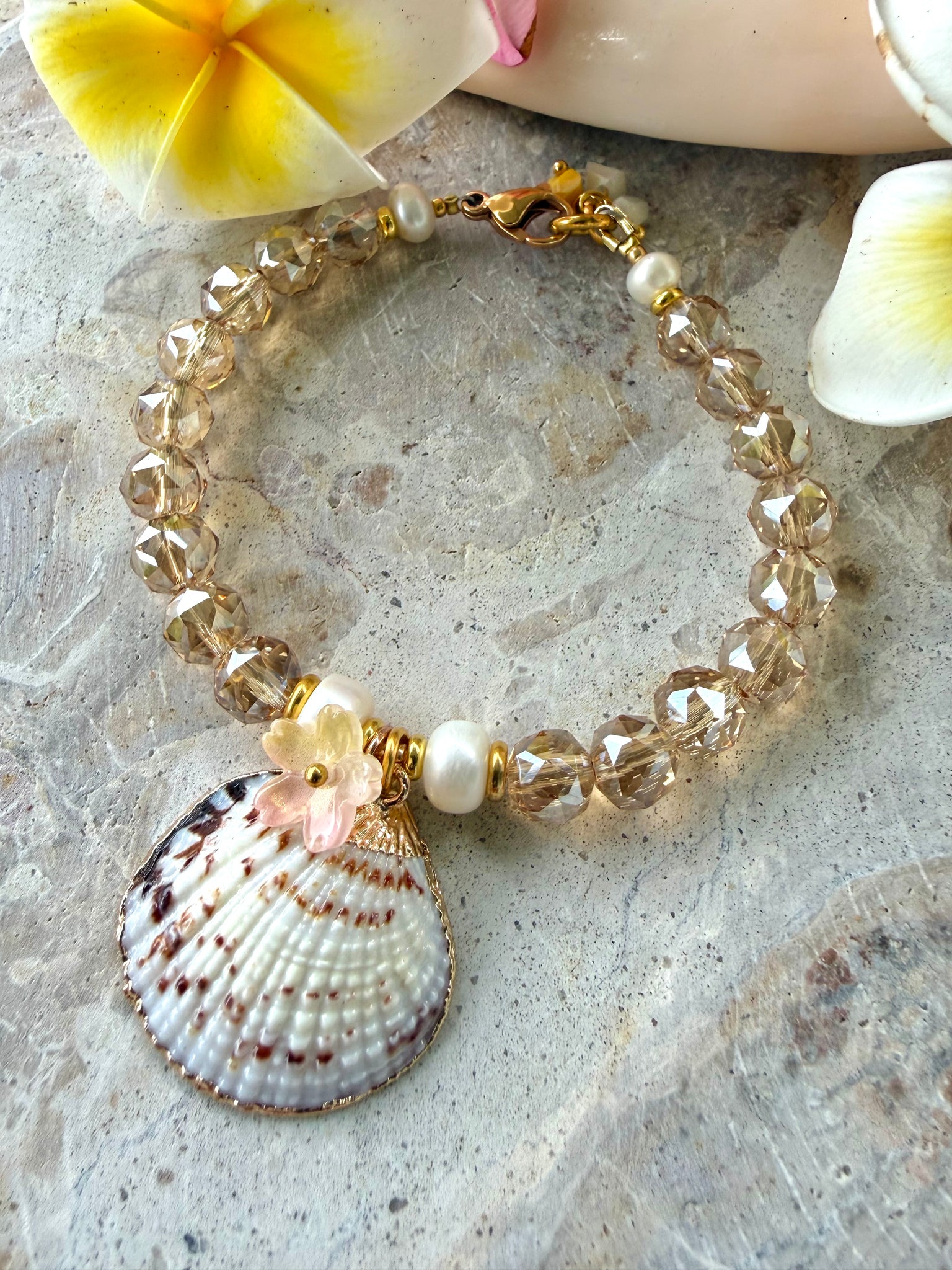 Champagne Lux Crystal Shell Charm Bracelet