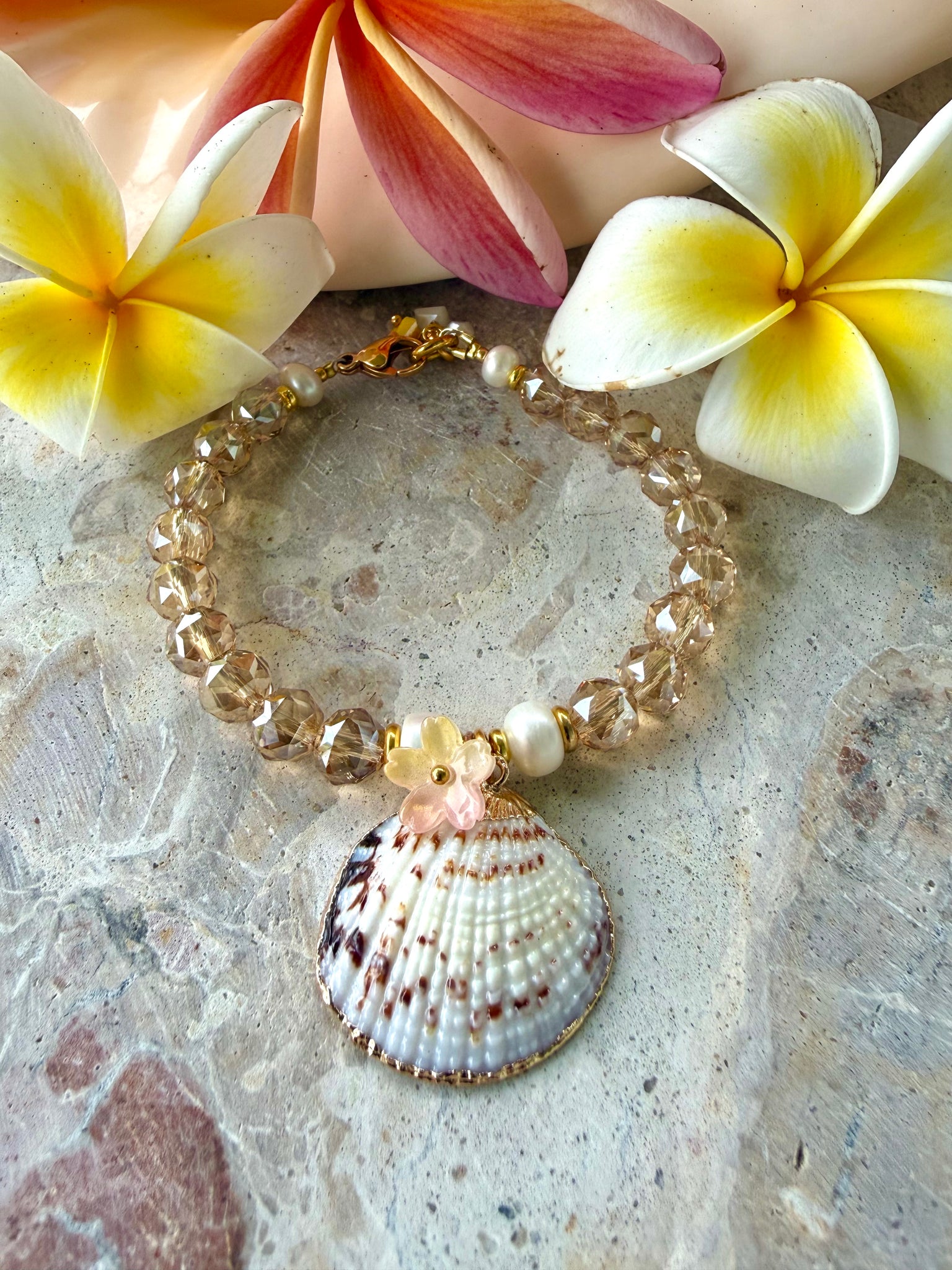 Champagne Lux Crystal Shell Charm Bracelet