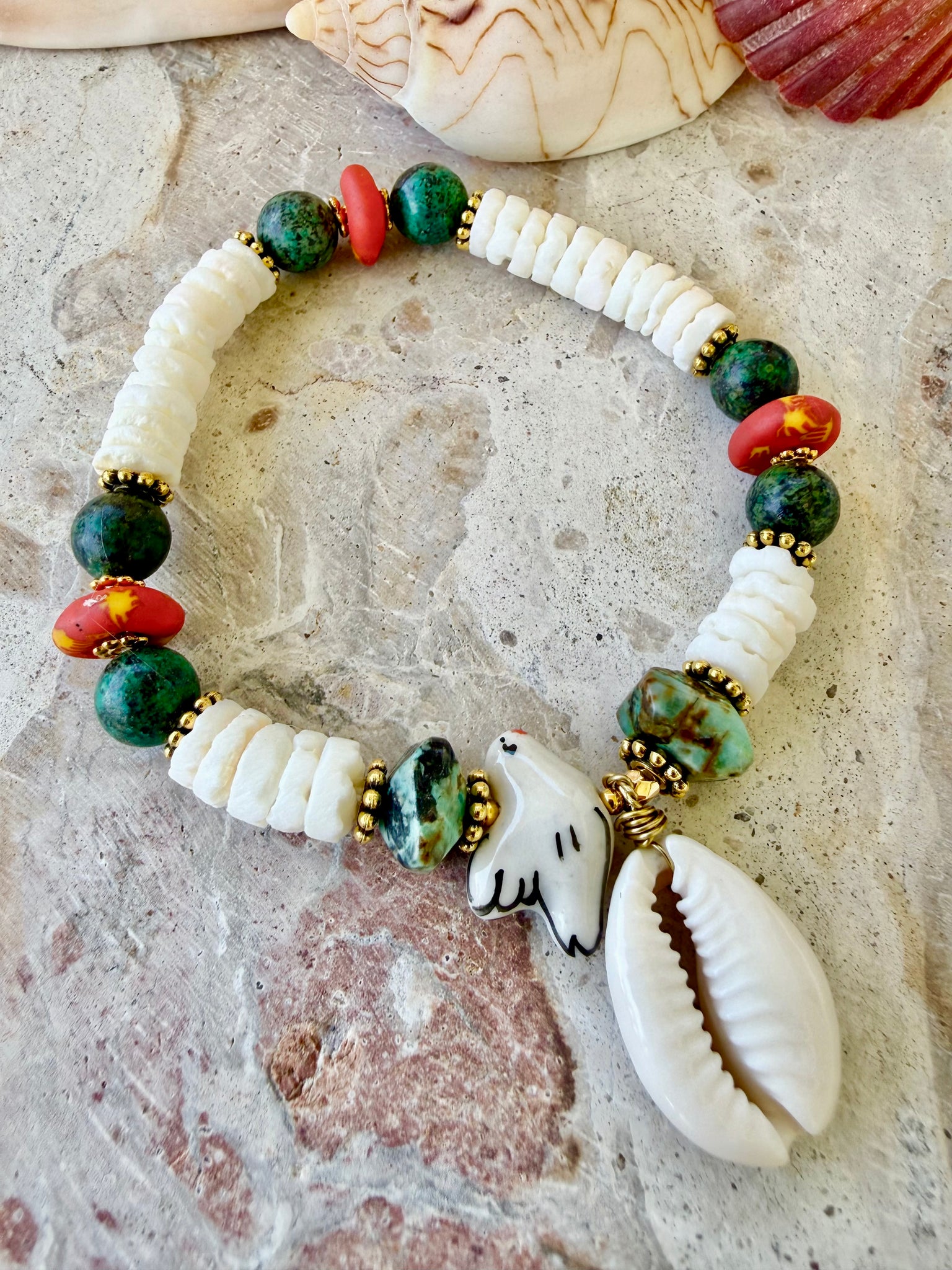Cowrie Shell Bird Bracelet