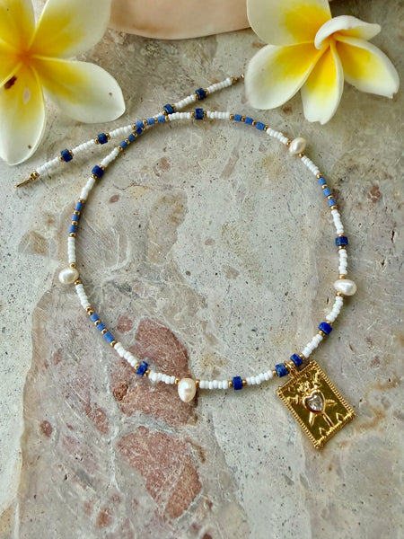 Seed Bead Love Heart Pearl Necklace