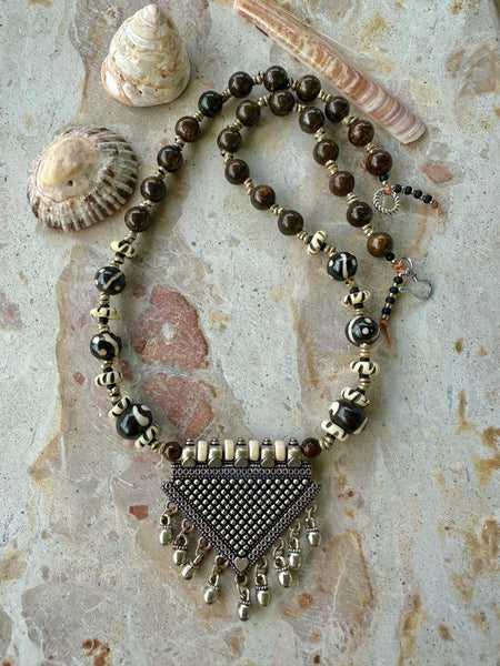 Vintage Silver Indian Beaded Stone Necklace