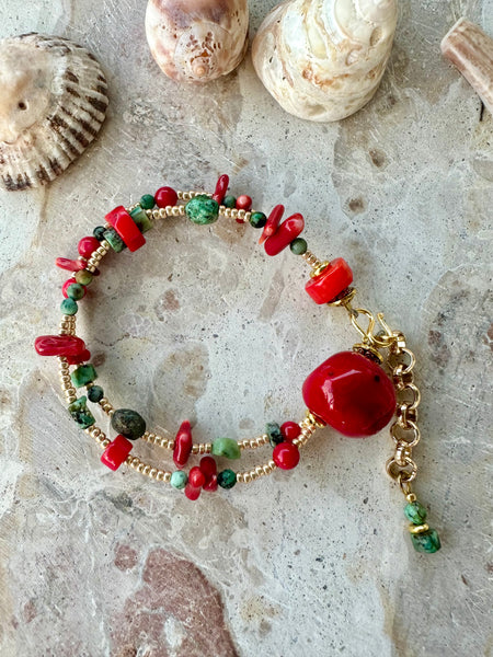 Red Shell Turquoise Bracelet