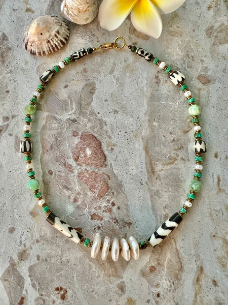 African Tribal Coin Pearl Necklace