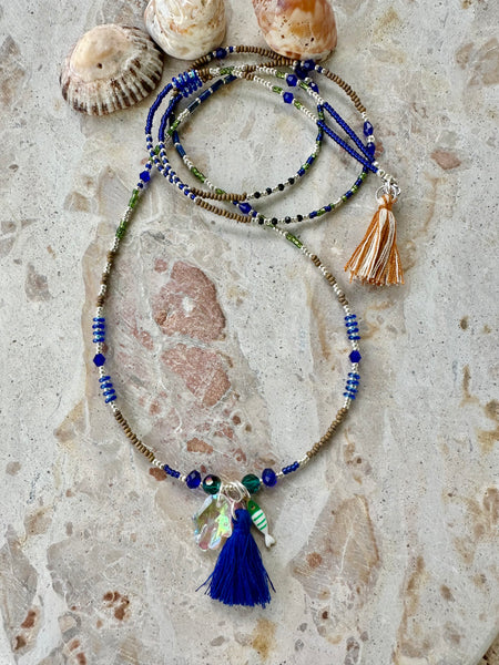 Crystal Hamsa Hand Seed Bead Necklace