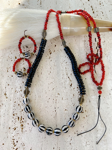 Red & Black African Beaded Necklace