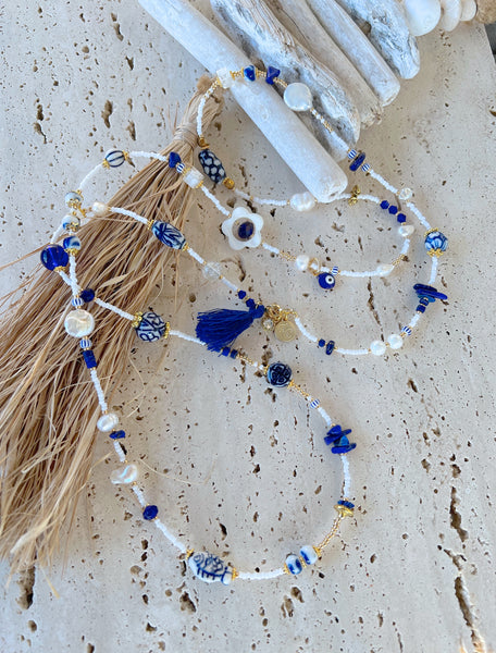 Blue And White Pearl Necklace