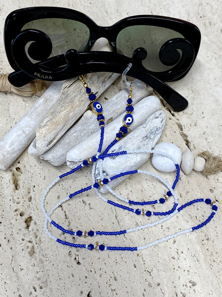 Blue & White Evil Eye Glass Chain