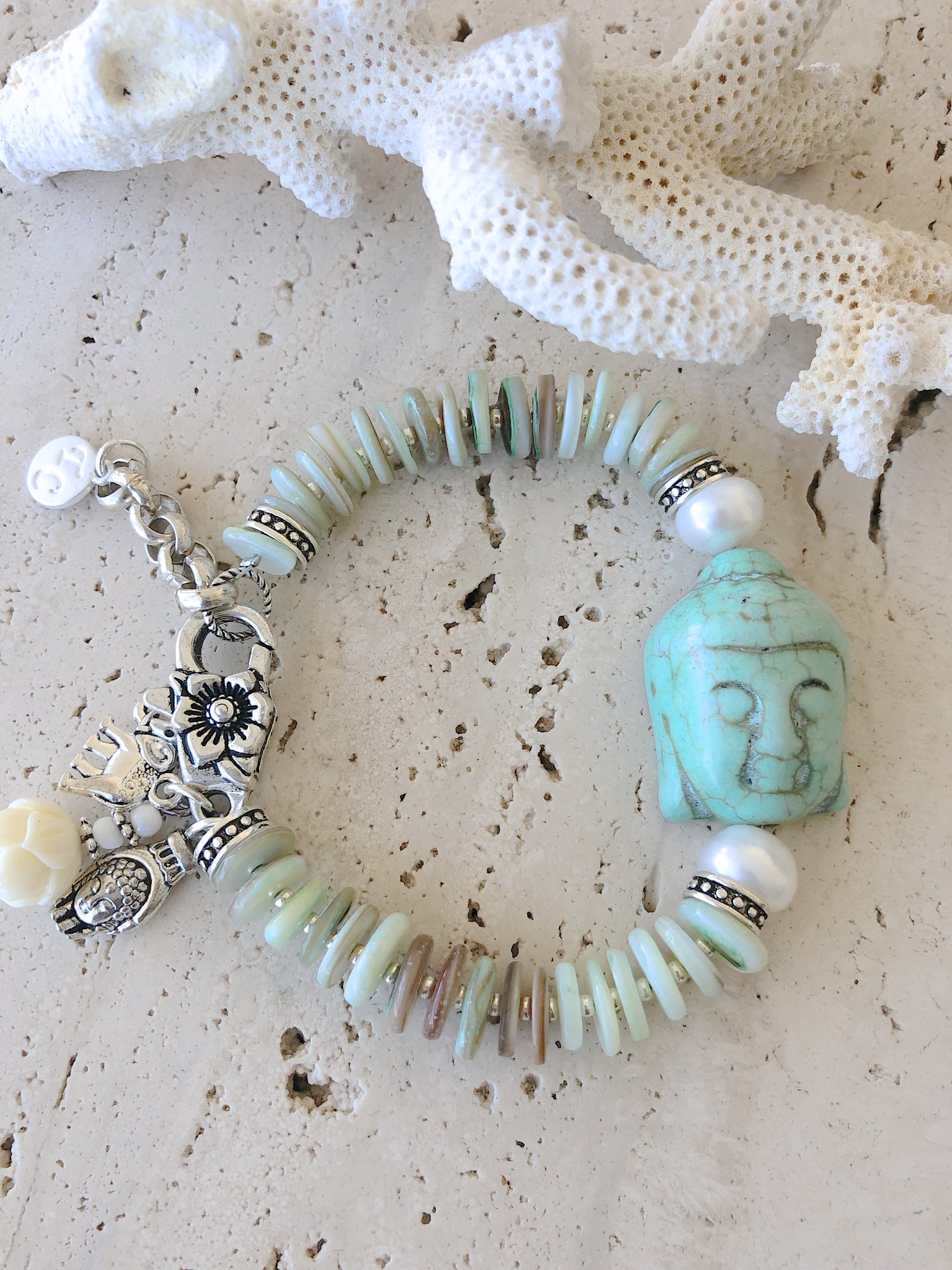Turquoise Stone Buddha Shell Bohemian Beach Bracelet