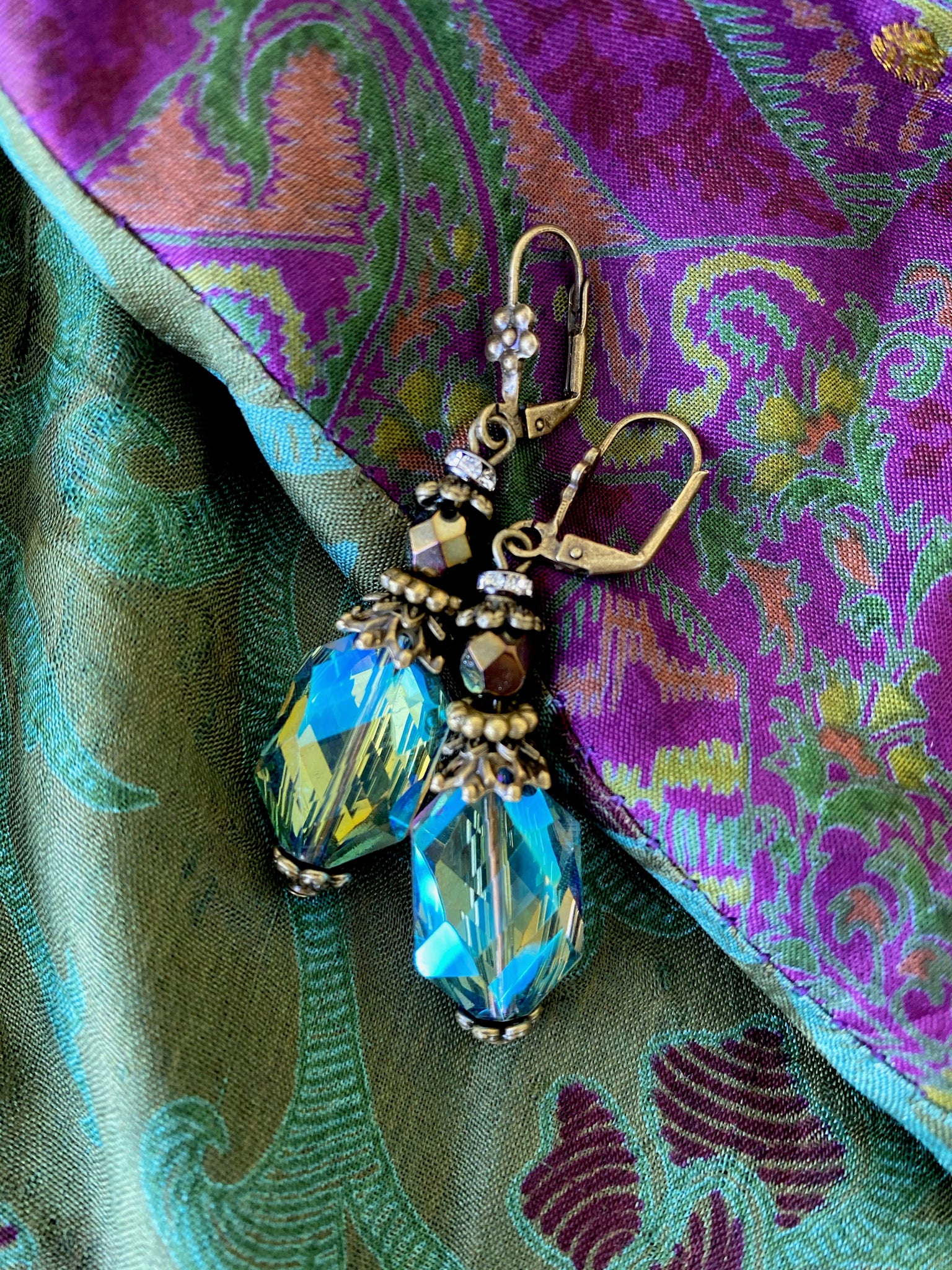 Bohemian Vintage Blue Green Crystal Earrings