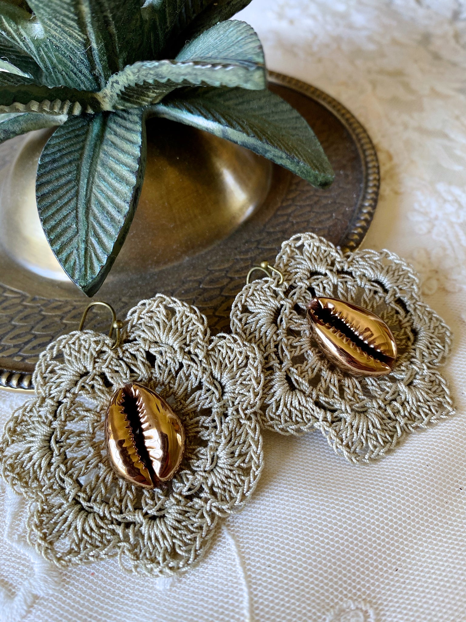Gold Cowrie Shell Crochet Earrings