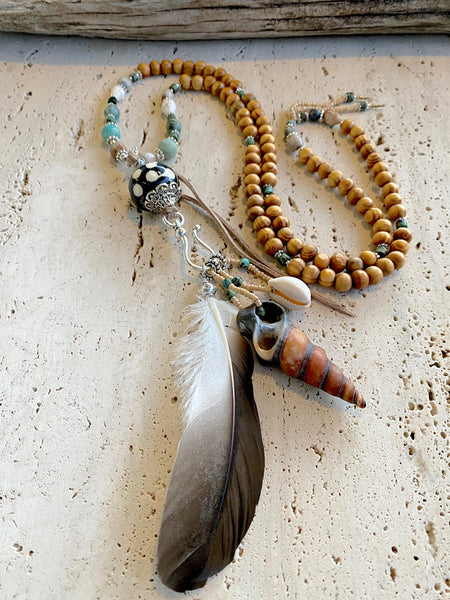 Shell Beaded Feather Necklace