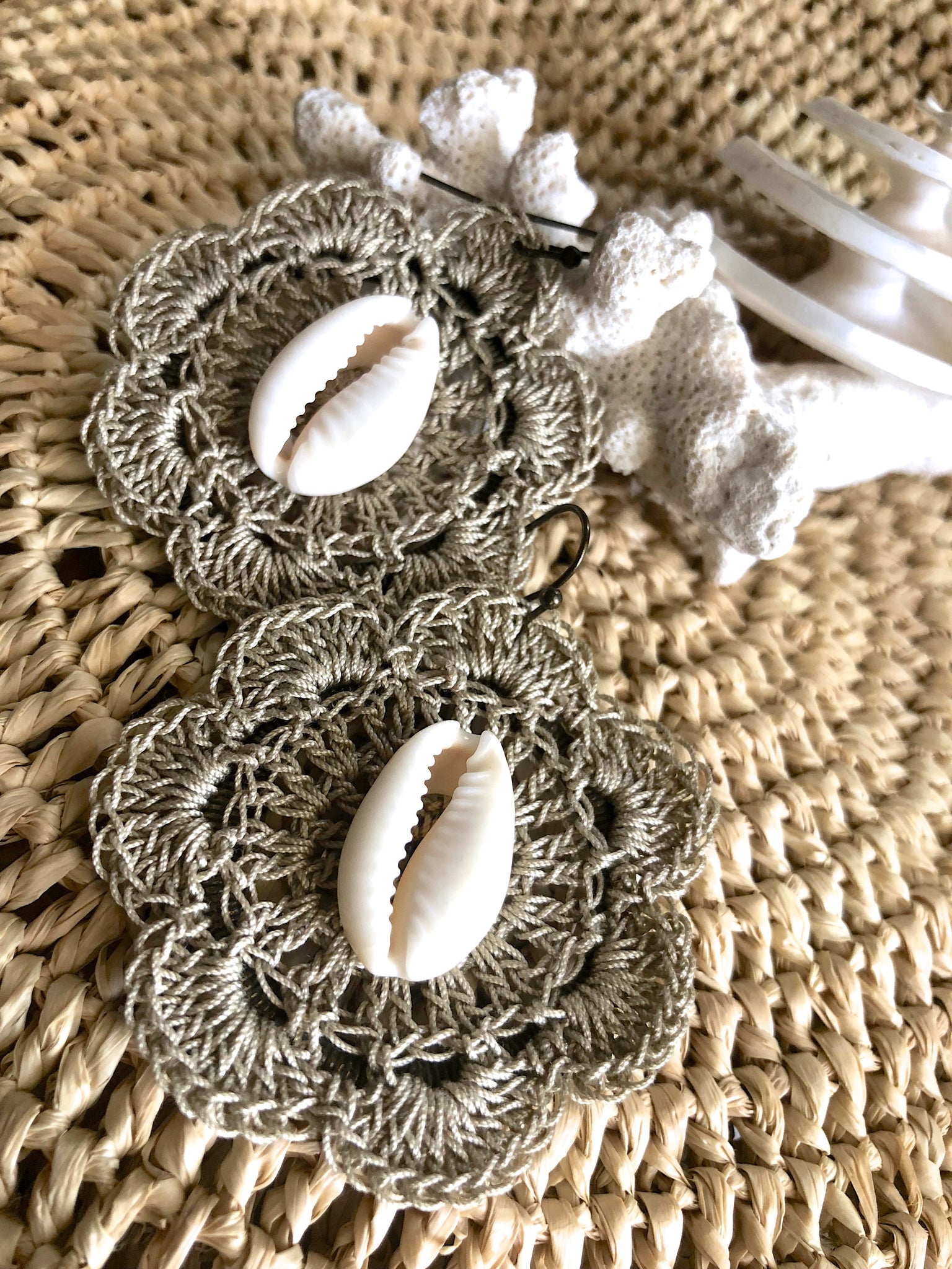 Cowrie Shell Crochet Flower Beach Earrings