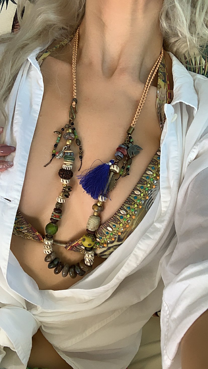 Bohemian Gypsy Sole Gemstone Leather Necklace