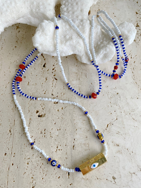 Blue & White Seed Bead Necklace