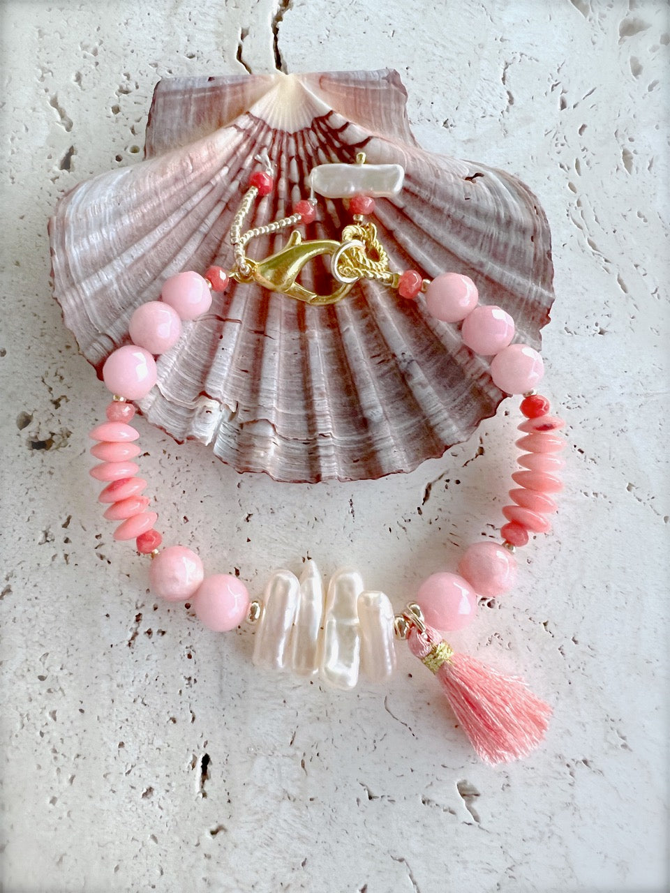 Pink Jade Costume Bracelet
