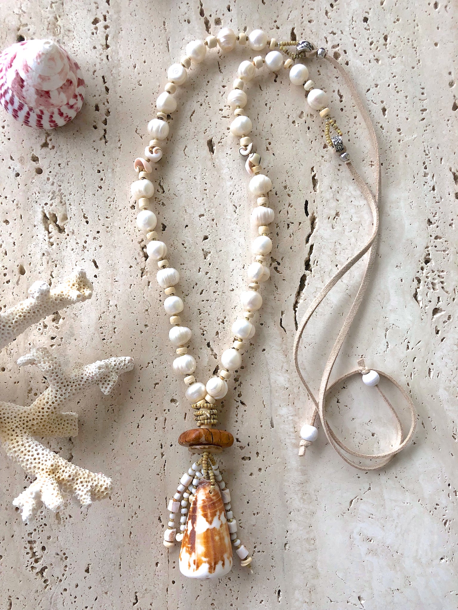 Shell Coconut Pearl Beach Necklace