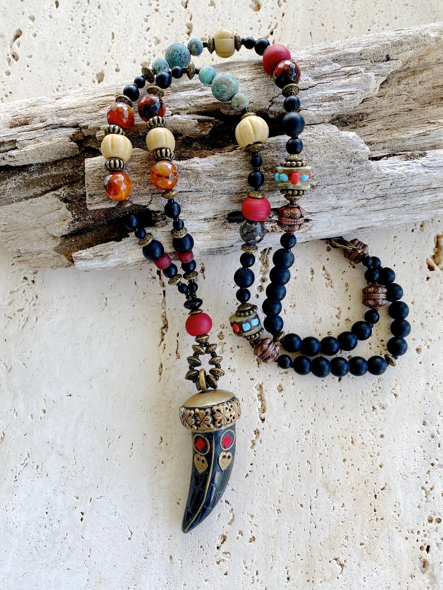Bohemian Tibetan Stone Spear Necklace