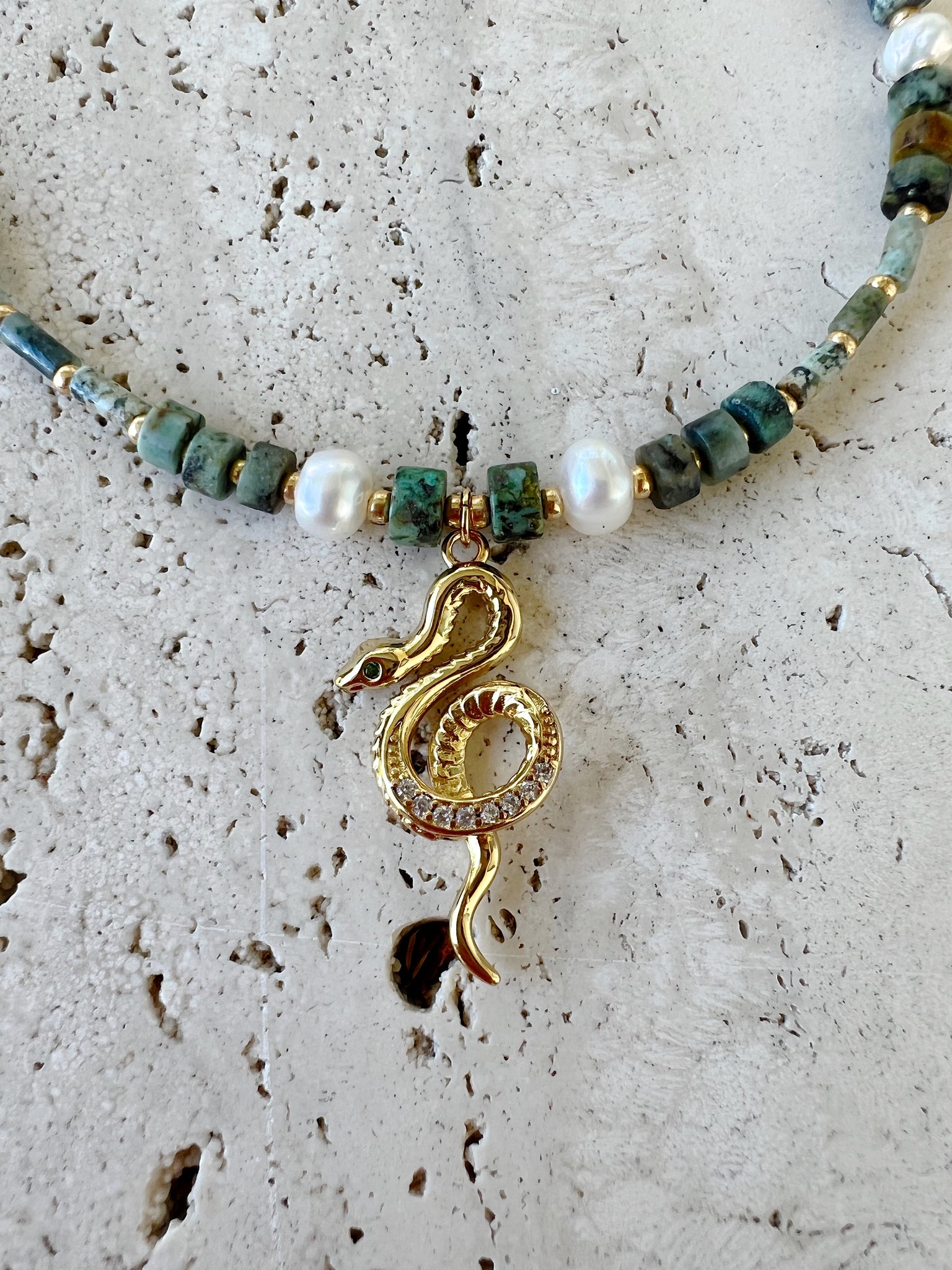 Turquoise Stone Snake Necklace