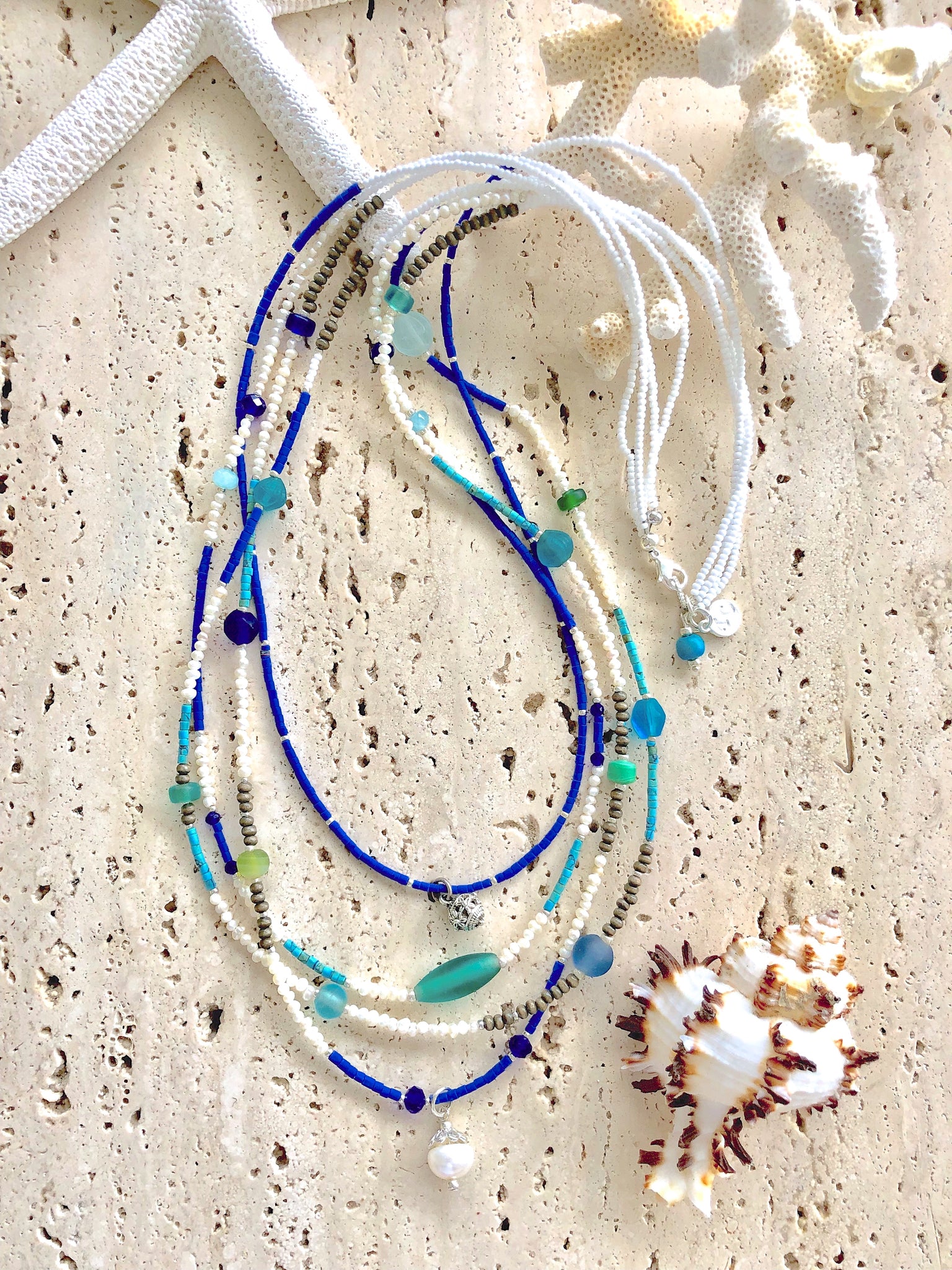 Turquoise Lapis Pearl Gemstone Layered Necklace