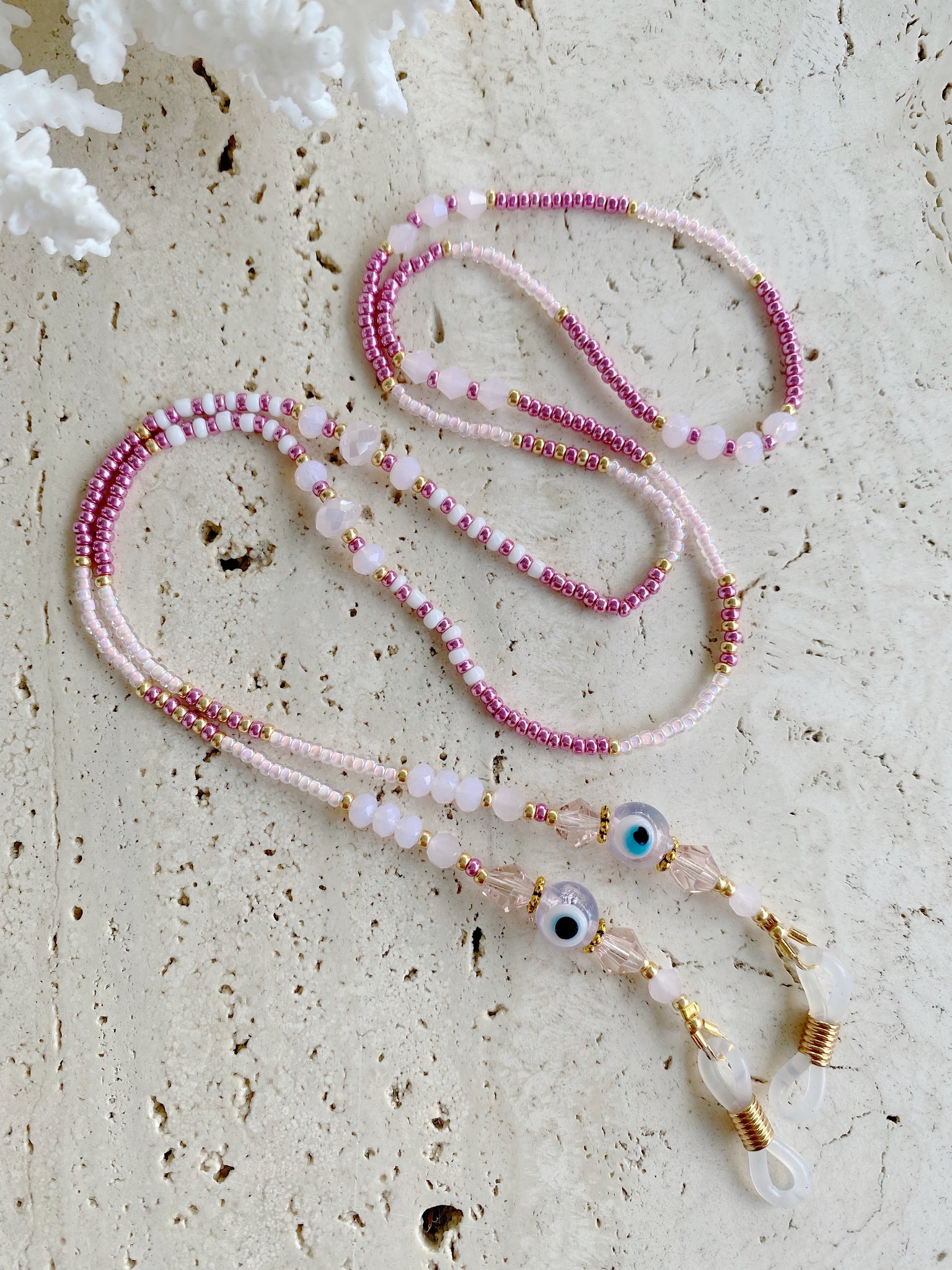Pink Crystal Eye Glass Chain