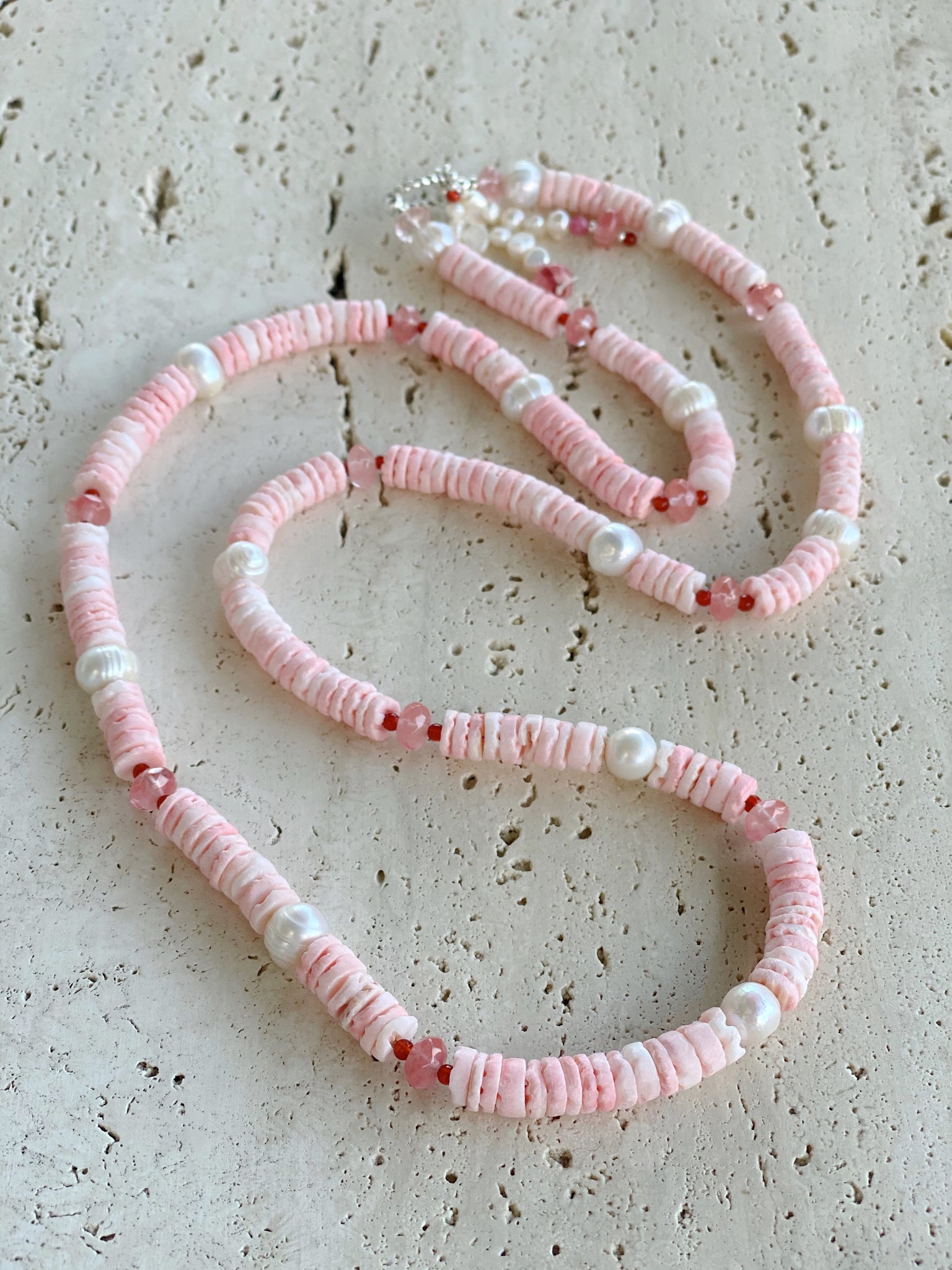 Pink Coral Shell Pearl Necklace